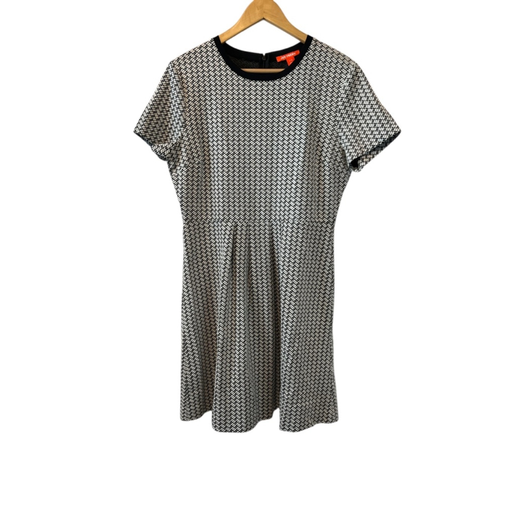 JOE FRESH Black & White Short Sleeve Stretch Crew Neck Knee Length Shirt Dress L